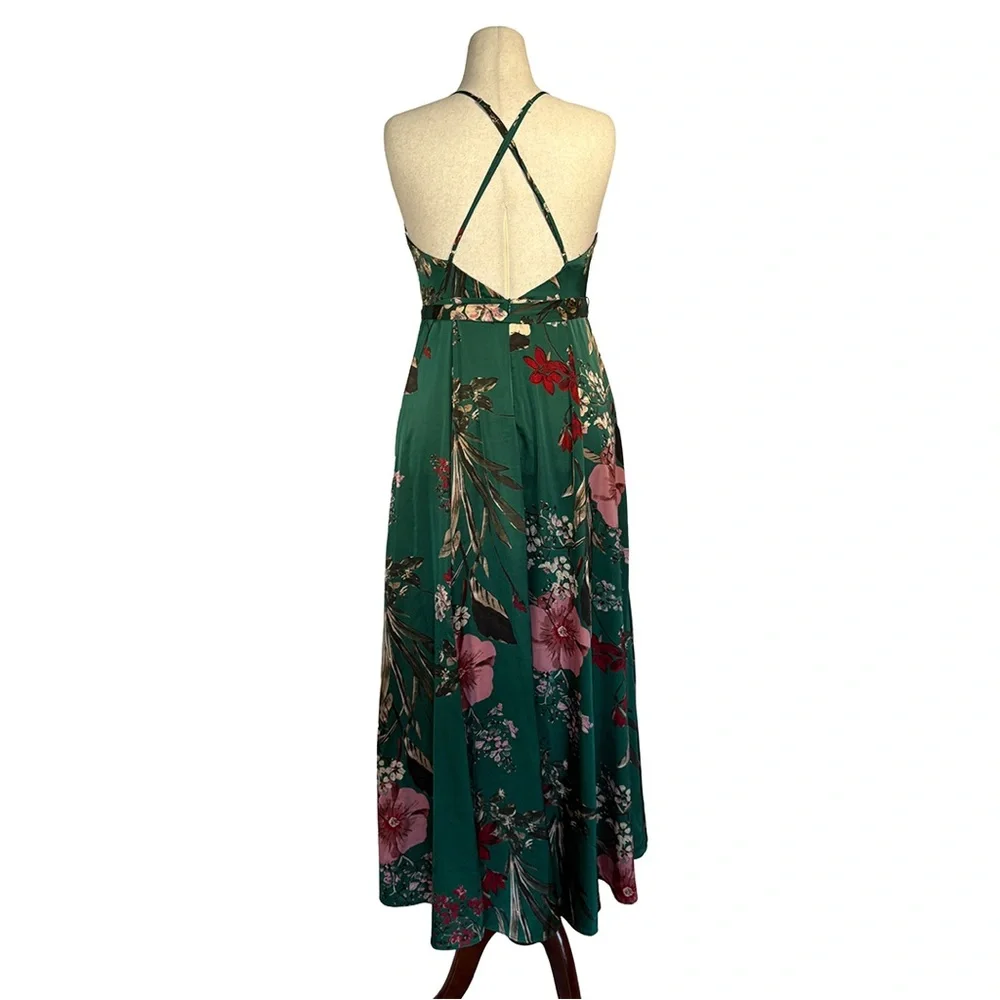 Lulus Still the One Emerald Green Floral Print Satin Maxi Dress | Size Large - Picture 6 of 8